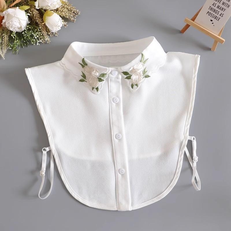 

Элегантная белая рубашка с фальшивым воротником женская, с цветочной вышивкой, съемные воротники для женщин, галстук, расшитый пайетками фальшивый воротник, лацкан, faux col