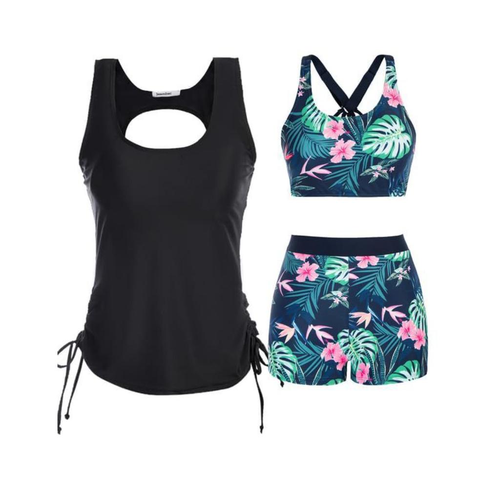 Set da Nuoto da Donna 3 Pezzi con Controllo Pancia, Include Top da Bagno con Reggiseno e Pantaloncini per Adolescenti