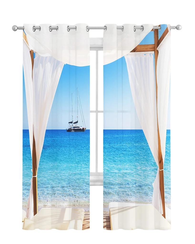 Bali Scenery Ocean Vacation Sheer Curtains Living Room Window Tulle Curtains For Bedroom Kitchen Home Decoration Voile Drapes