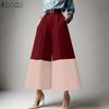 ZANZEA Women Casual High Waist Loose Patchwork Wide Leg Cropped Pants