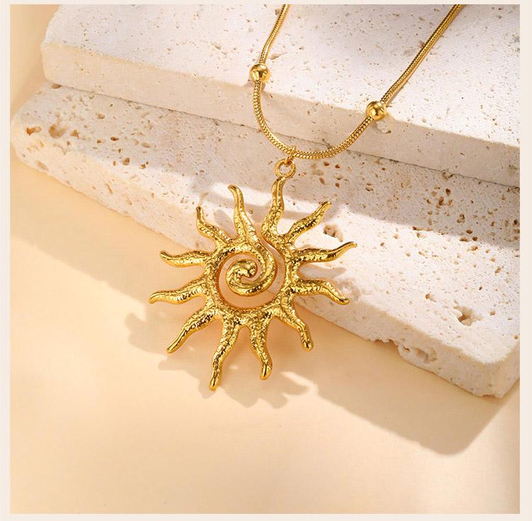 Dainty Sunburst Coin Pendant Necklace, Stainless Steel 18K PVD Gold Plated Waterproof Tarnish Free Celestial Layering Jewelry