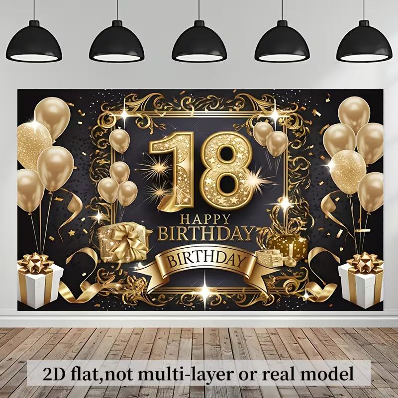 2D Luxury Gold Frame 18th Happy Birthday Photography Backdrop Banner