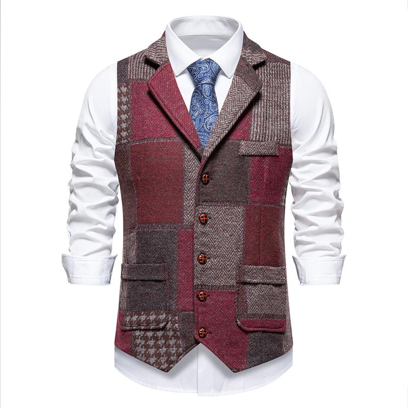 Autumn Men'S Retro Splicing Lapel Suit Vest European Size Men'S Casual Vest Vest