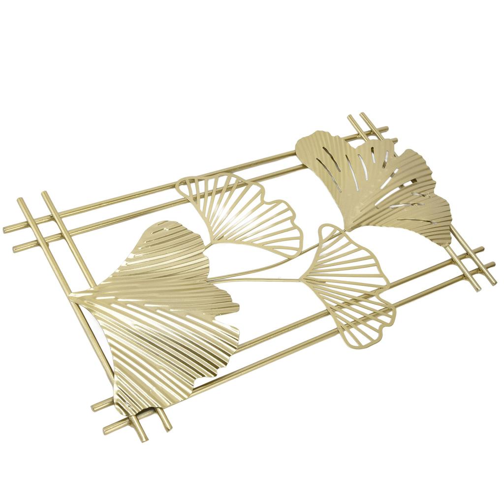 Gold Metal Wall Decor Golden Leaf Wall Hanging Decor Art Sculpture with Frame for Living Room Office Home Hotel