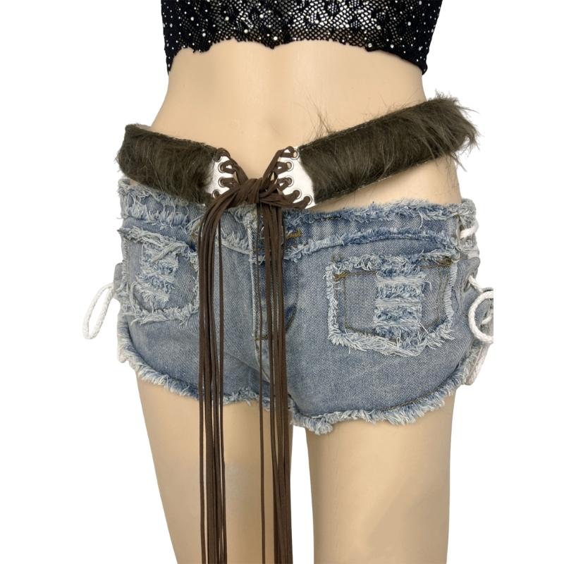 Stylish Waist Belt with Plush Furry Accent for Women Girls Adjustable Length Waistband Fashionable Waist Accessory