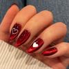 Rose Red Cat Eye Almond Press On Nails 24Pcs Glossy Stick On False Nails Simple DIY Manicure Patches For Women