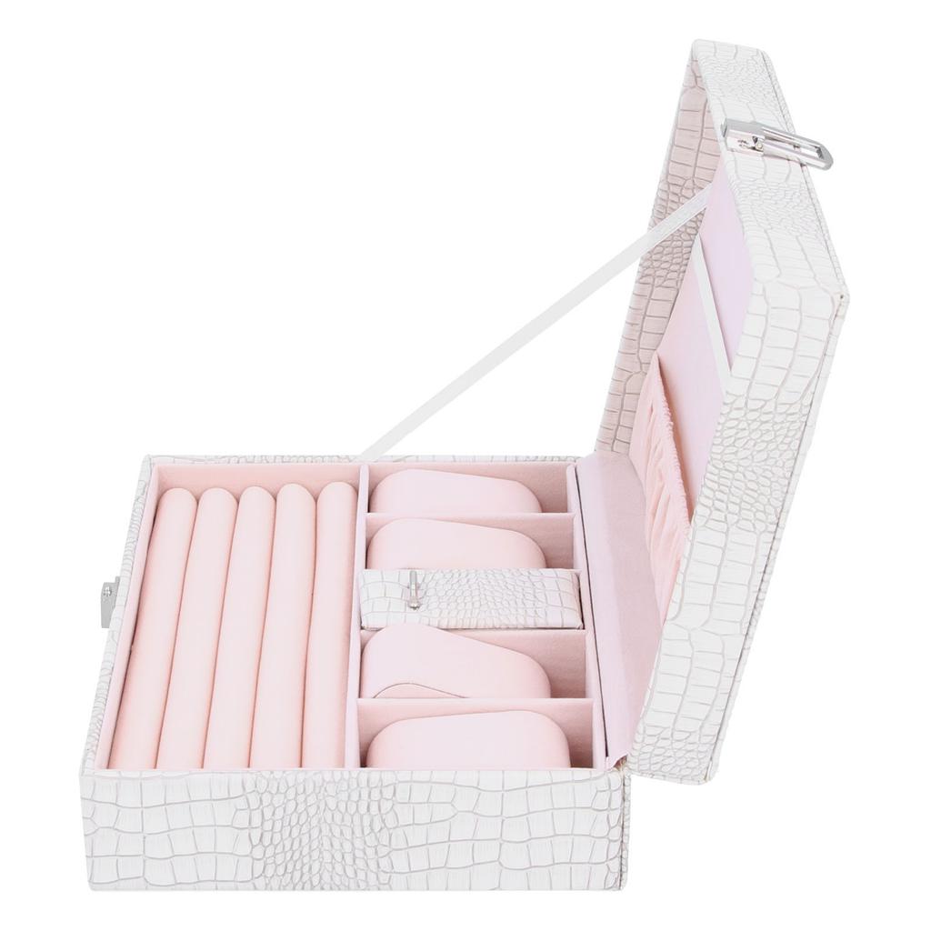 Białe pudełko z wielowarstwową biżuterią ze sztucznej skóry Przenośne pudełko do pakowania do zbierania