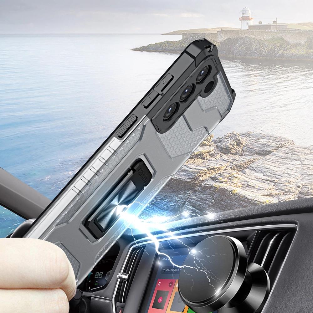 Crystal Ring Case Armored Hybrid Case Cover + Magnetic Holder Samsung Galaxy S21+ 5G (S21 Plus 5G) Blue