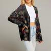 Women's Fashion Long Sleeve Print V-Neck Button Loose Cardigan Top