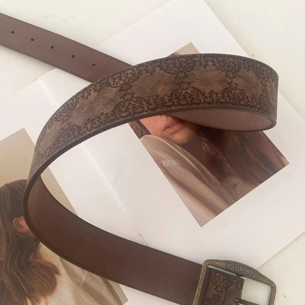 Ethnic Style Retro PU Leather Belt Flower Trouser Decoration Adjustable Y2k Style Waist Belt  Daily