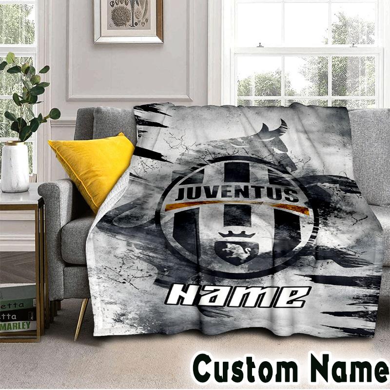 Custom Name Juventus Football Throws Blanket Flannel Blankets for Couch Bed Gifts for Men Women Picnic Blanket Christmas Fan Gifts