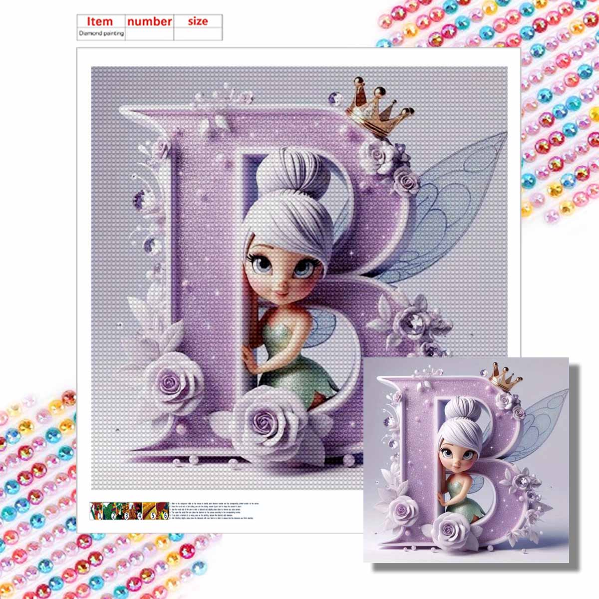 

Алмазная живопись своими руками Круглые алмазы Эльф Буква B Полная алмазная мозаика Украшение для дома Живопись Набор для вышивания крестом Round 20x20cm