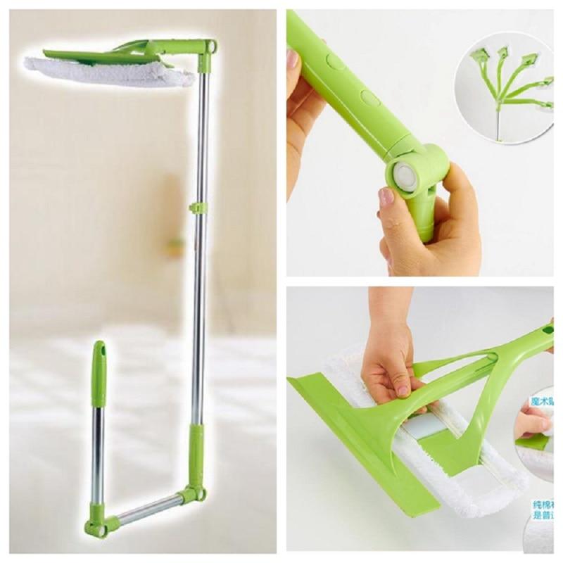 Multi Functional Telescopic Window Cleaner Double Sided Glass Wiper with Extension Pole Home Window Cleaning Tool Glass Scraper Brush