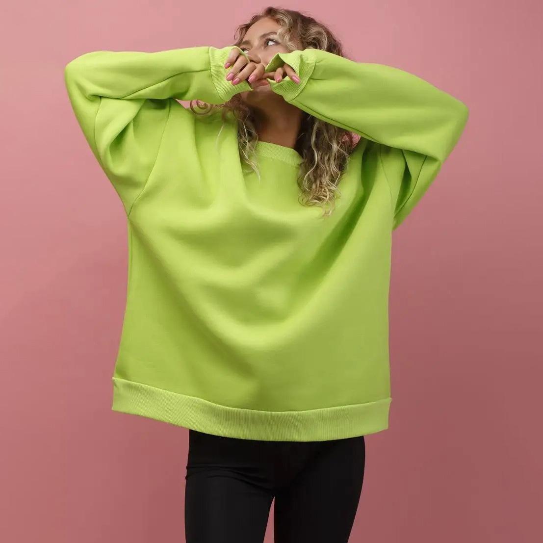 Женские свободные свитера с длинным рукавом и круглым вырезом, женские топы, однотонные толстовки XL