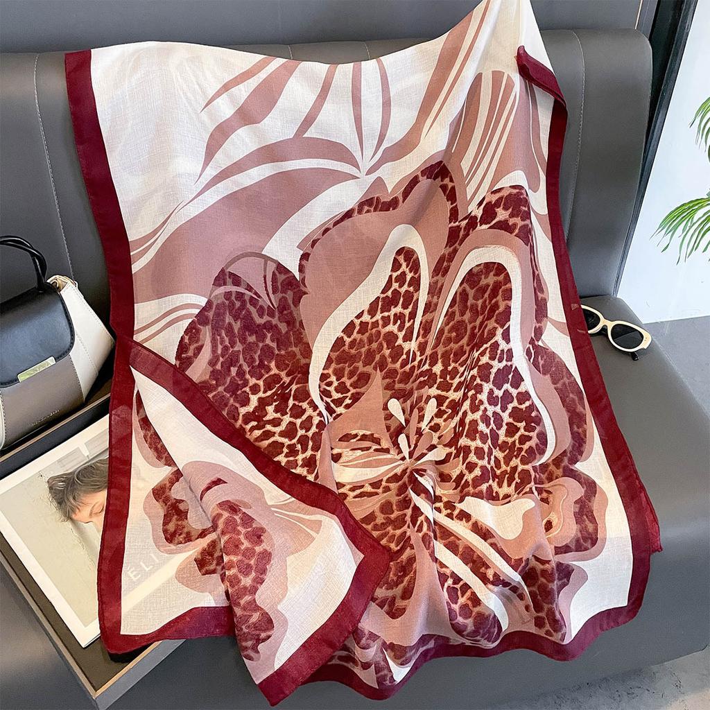 Women Cotton Linen Rose Print Scarf Shawl Hijab Muslim Long Headscarf Scarves Head Wraps Long Female Head Scarf