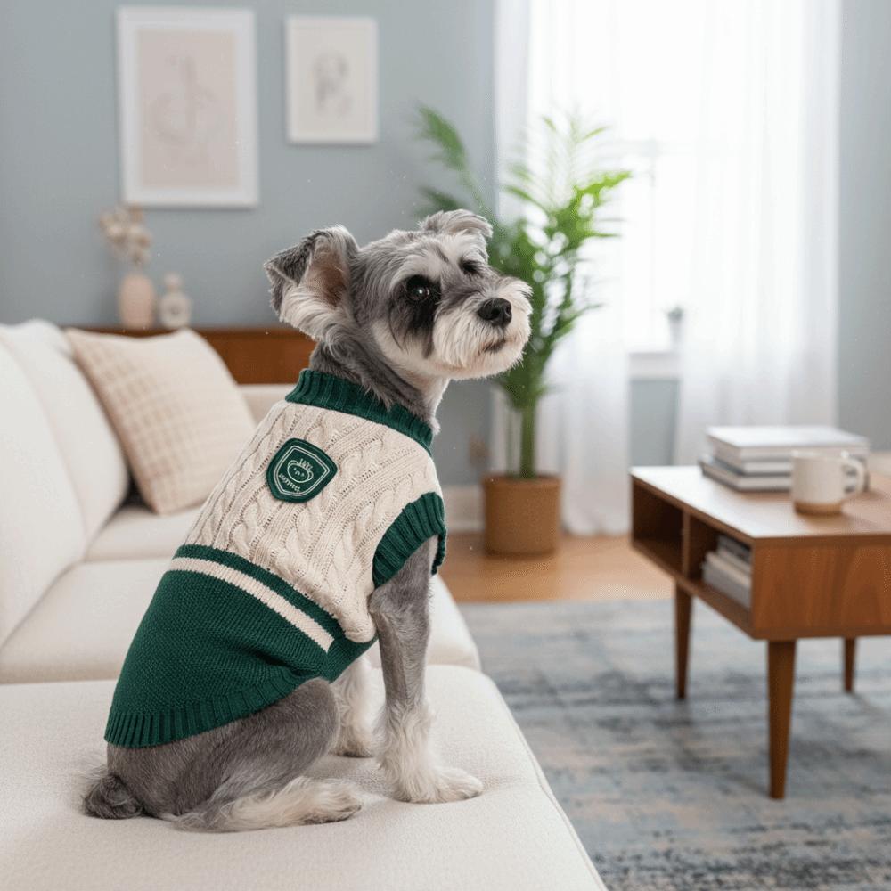 Casual College Style Pet Knitted Vest Classical Breathable Dog Pullover Comfort Round Neck Dog Hoodie Daily Wear