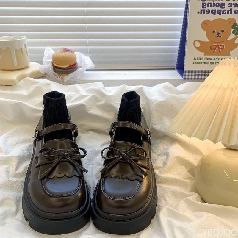 Fashion Elegant Black Bow New Spring and Summer Thick Soled Small Leather Shoes Simple Comfortable Versatile Women's Single Shoes