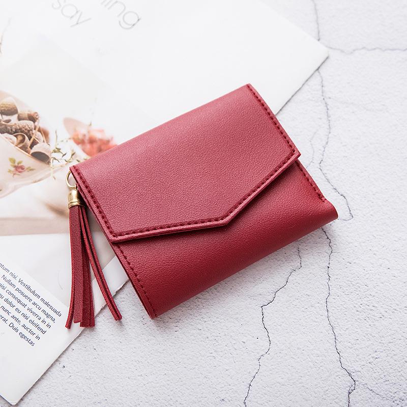 Fashion Wallet Women's Short Fringe Pendant Women's Wallet Solid Color Small Wallet Mini Change Bag