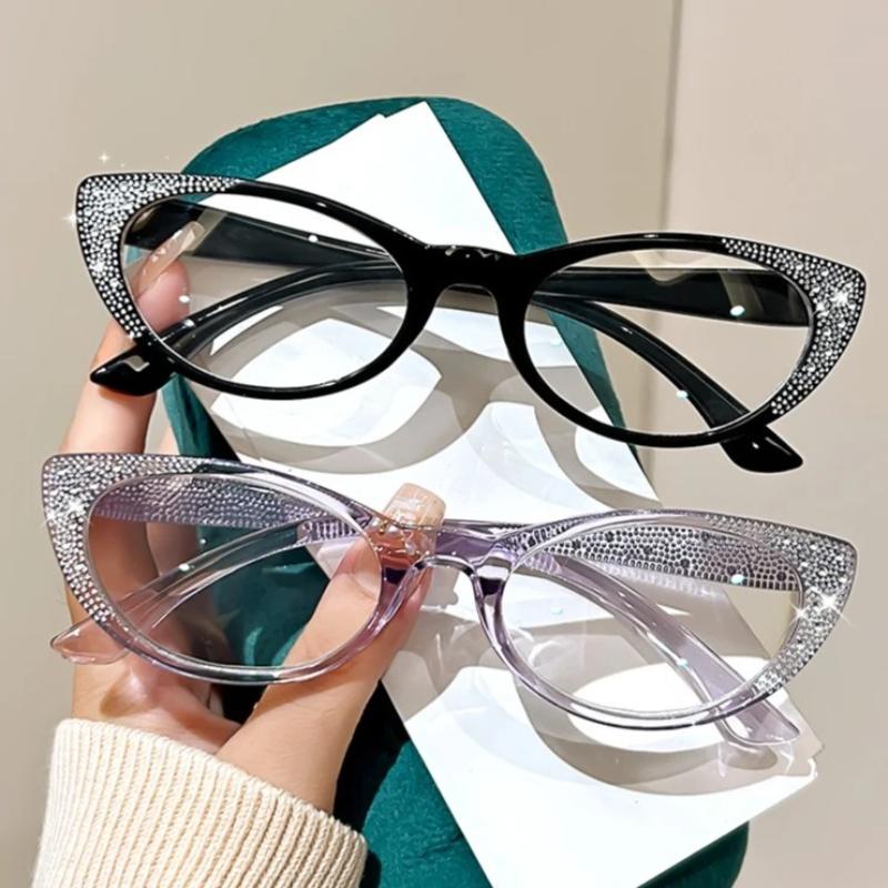 Unisex Retro Cat'S Eye Frames Reading Glasses Diamond Decoration Anti-Blue Light High Definition Presbyopia Glasses 0 To +4.0