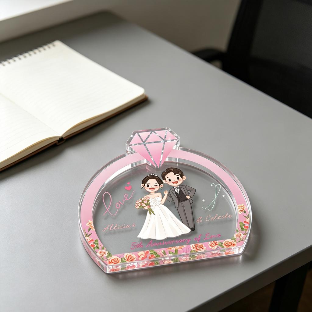 Personalized Acrylic Photo Ornaments, Romantic Diamond Ring Shape, Home Decor, Memorial & Couple Gifts