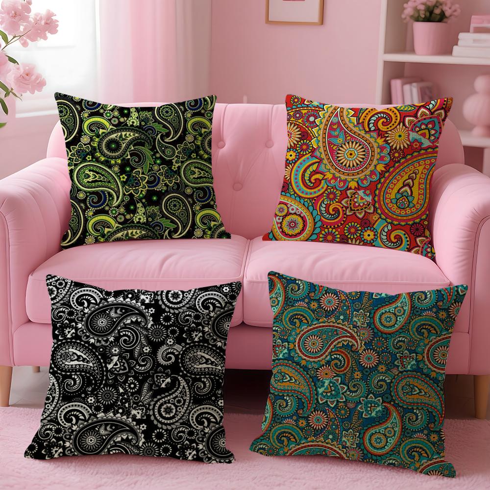 Painted Design P-Paisleys Cushion Cover Natural Linen Organic Fabric Double-Sided Printing Sofa Home Decor Gift Pillow Case