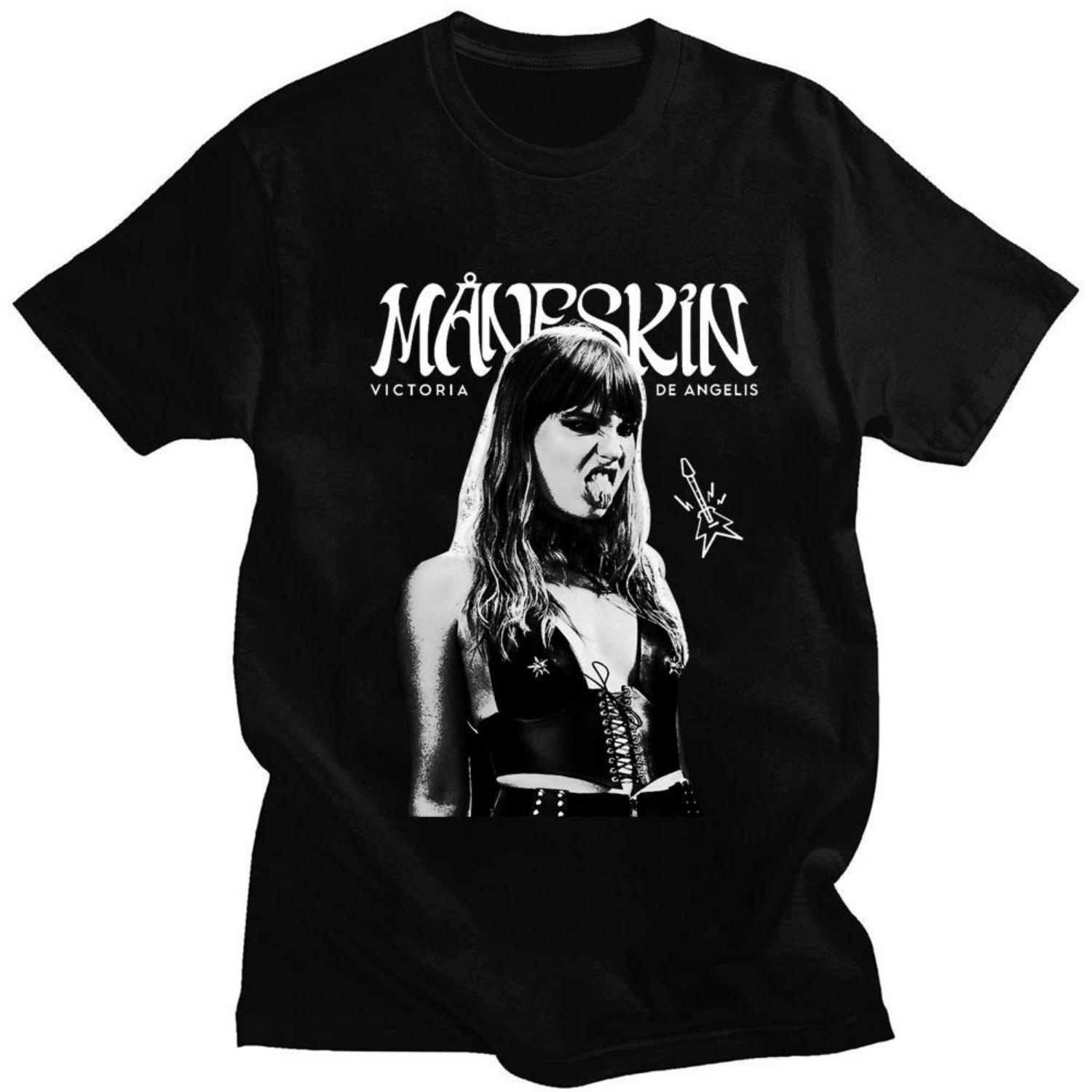 

Футболка Rock Band Maneskin з принтом Victoria De Angelis, унісекс, бавовняна, крута, хараджуку, готична, вільна, y2k, повсякденна вулична футболка XXXXXL чорний