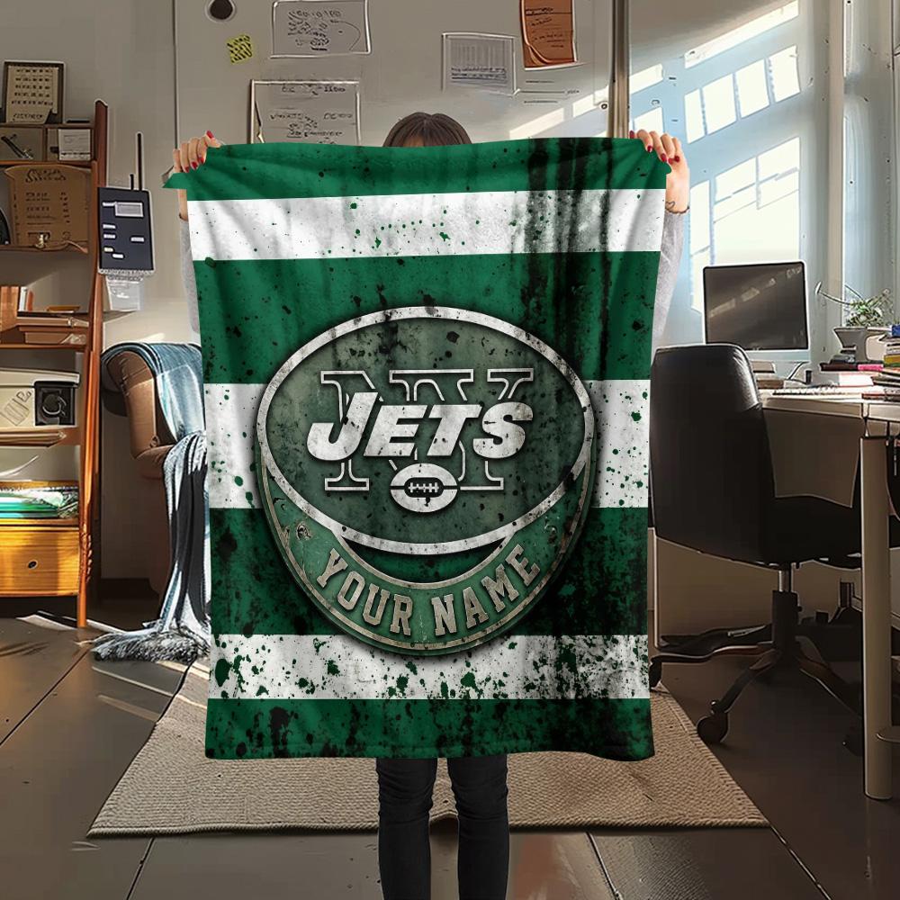 Custom Name New York Jets Flannel Blanket, High quality Comfortable for All Seasons, Home Decor, Warmth and Comfort