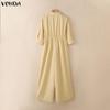 VONDA Damen Lapel Kragen 3/4 Ärmel Lässig Elegant Lang Weiter Bein Jumpsuit Rompers Für Große