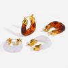 European and American Retro Maillard Amber Resin U-shaped Earrings, Earrings Plated with 18k Gold Stainless Steel Waterproof Earrings.