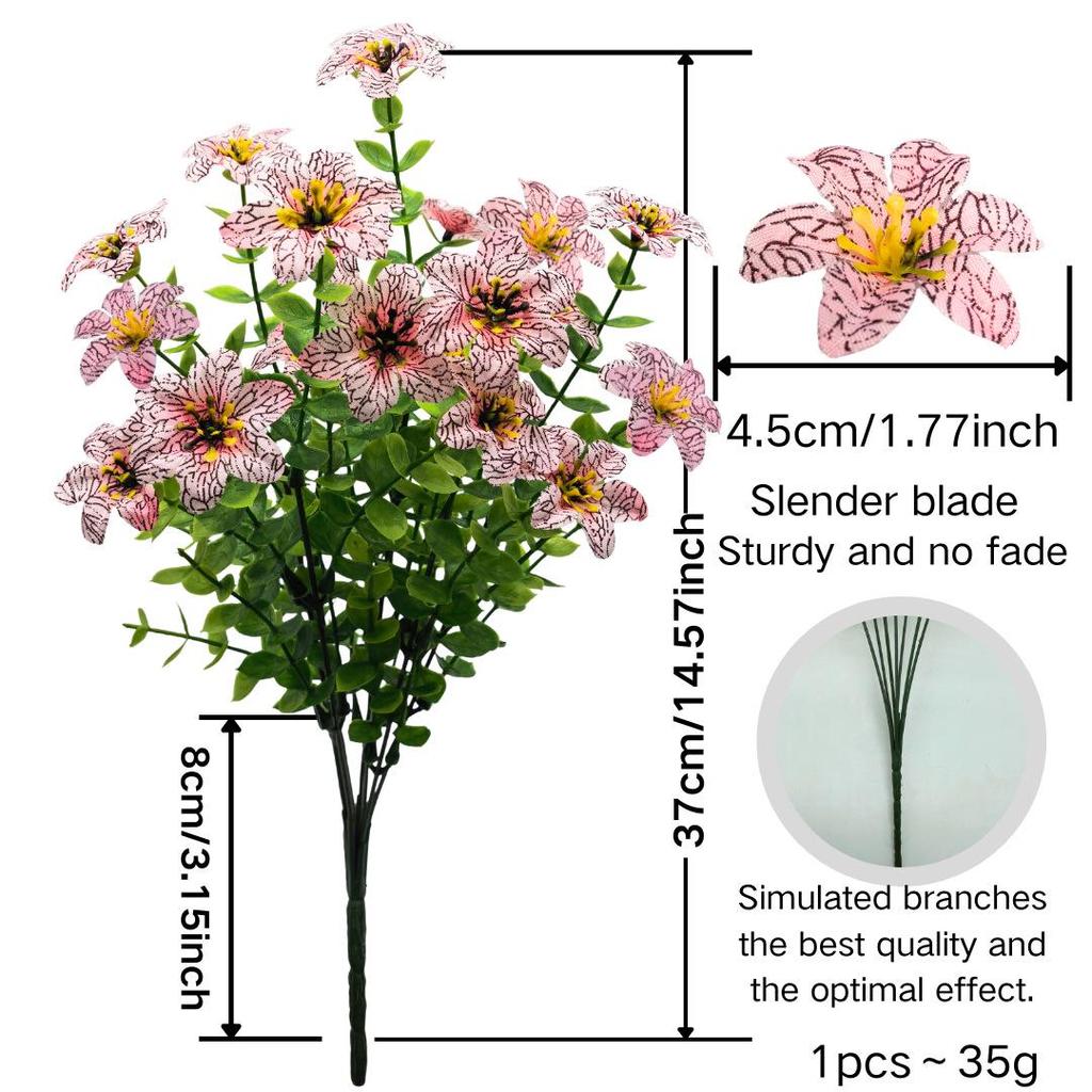 7-Fork Eucalyptus Violet Artificial Flowers - Small Green Plastic Bunch for Home & Garden