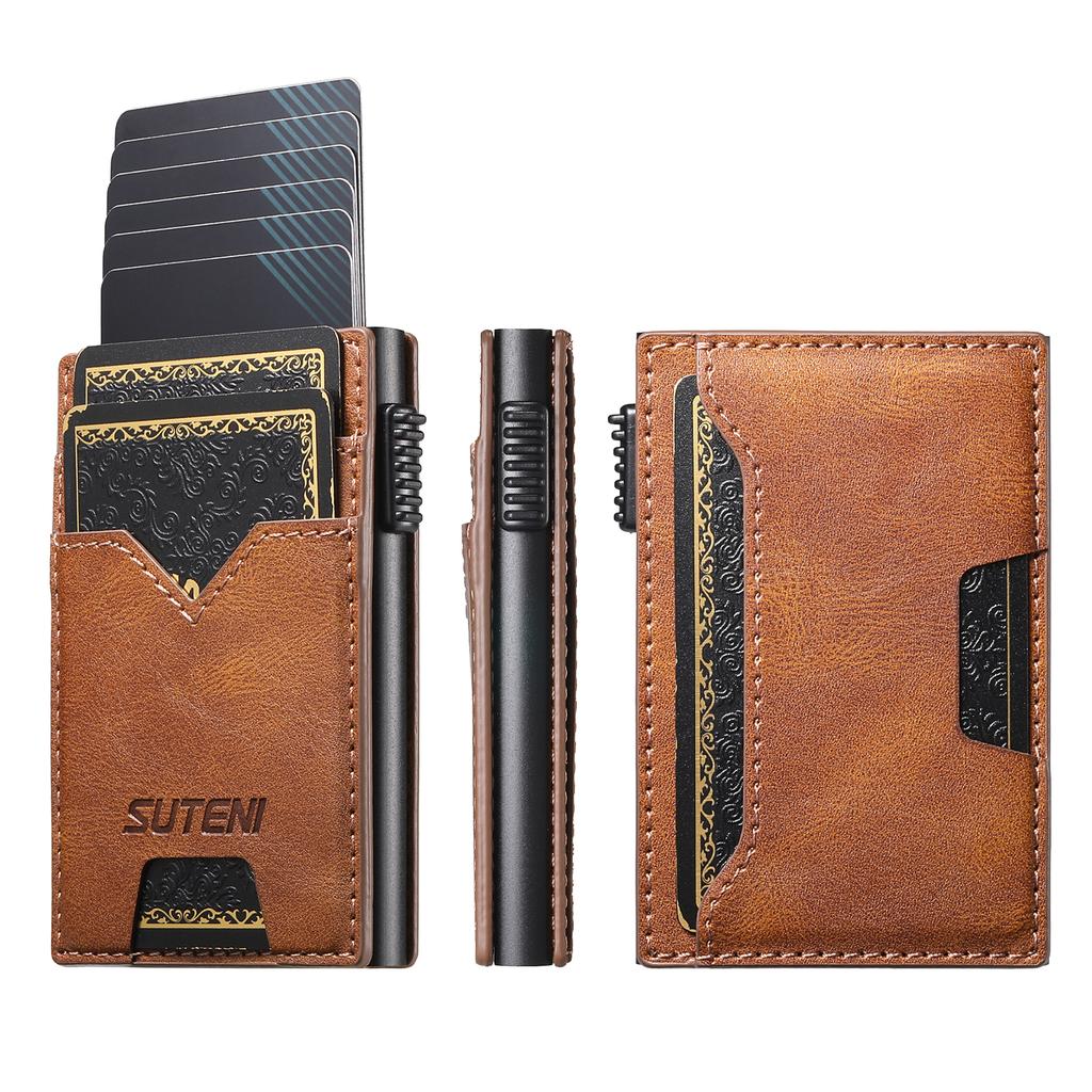 EUCAGR Card Slot Wallet Faux Leather Card Box Pressing The Button Automatically Ejects The Card Magnetic card case