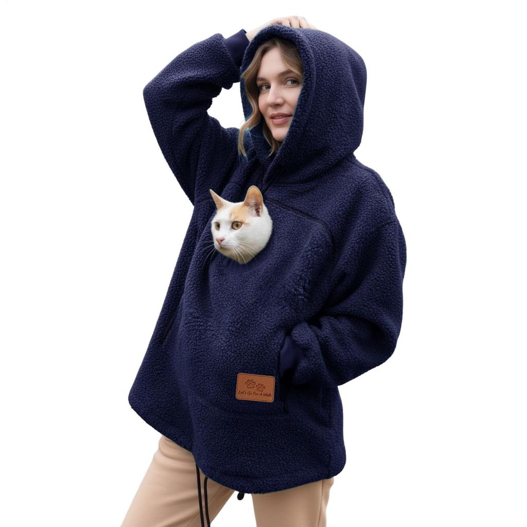 Unisex Outdoor Beuteltasche Hoodie Haustiertrage-Hoodie mit Reißverschluss Haustierpflege-Hoodies Fuzzy Zip Kapuzenpullover