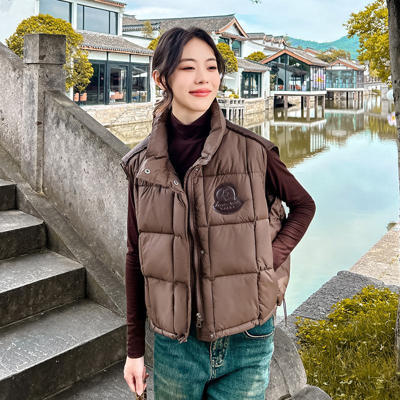 

Поставка Новая хлопковая жилетка женская легкая и тонкая со стойкой воротником приталенная большого размера короткая пуховая хлопковая жилетка XXL темно-коричневого