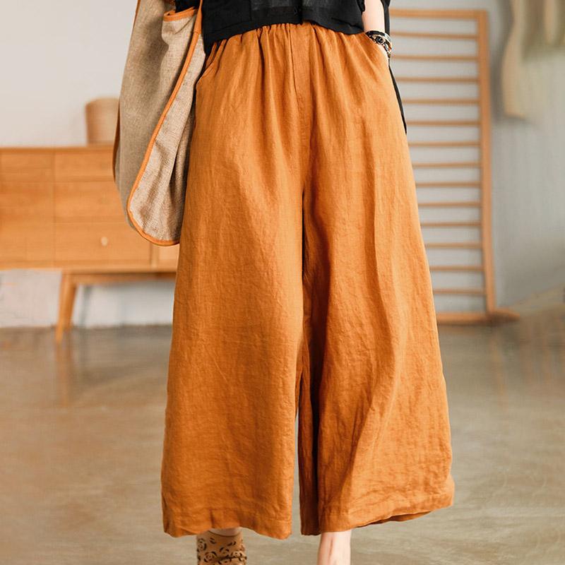 Pants Summer Women Plus Size Cotton Loose Pajama Pants Versatile Casual Solid Color Wide-leg Linen Pants