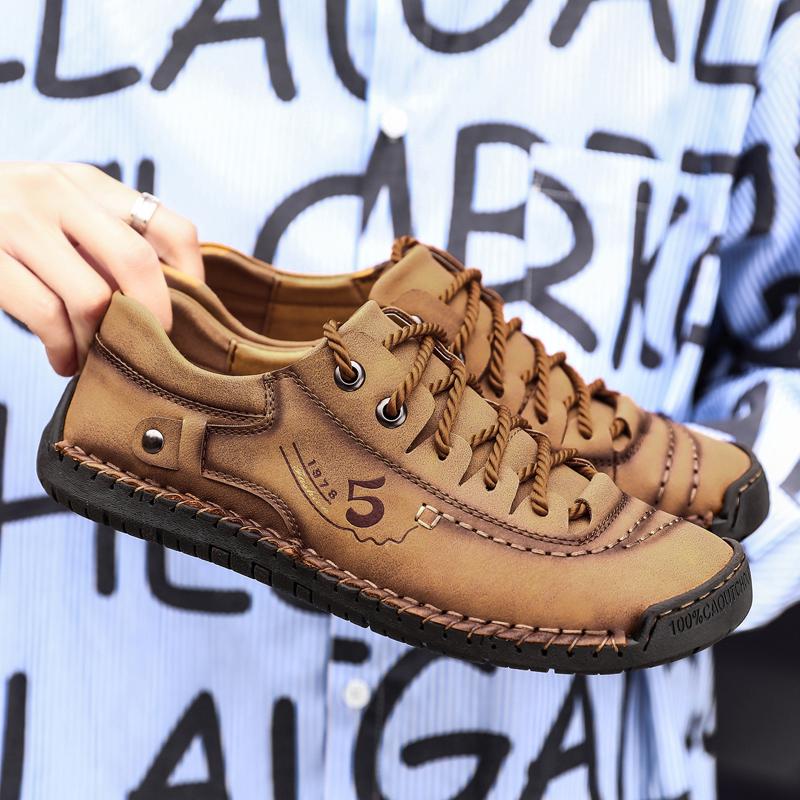 Men's Casual Leather Shoes, Hand-stitched Shoes, Anti-slip and Wear-resistant Outdoor Work Shoes and Casual Shoes