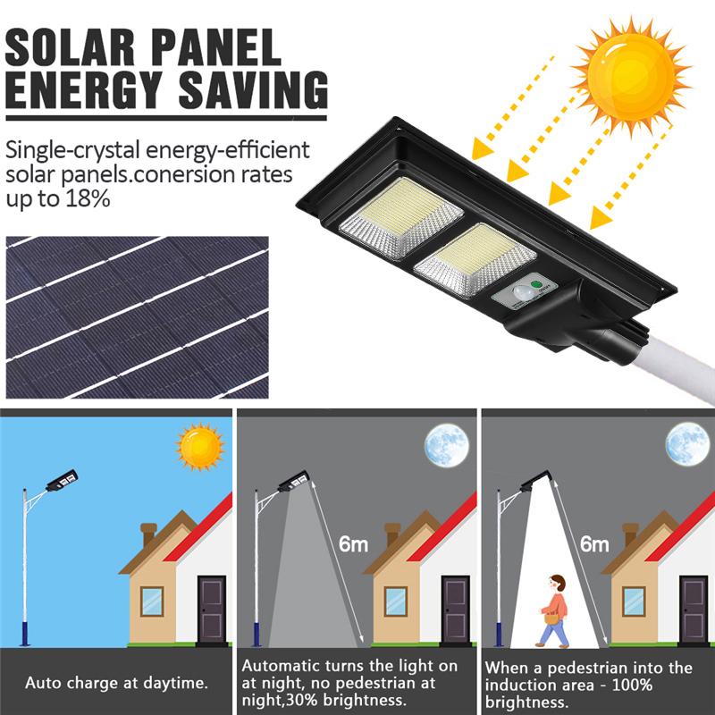 Solární LED světlo Venkovní osvětlení 400W 800W 1200W 1500W Solární pouliční lampa Radarový senzor Dálkové ovládání Vodotěsná zahradní nástěnná lampa