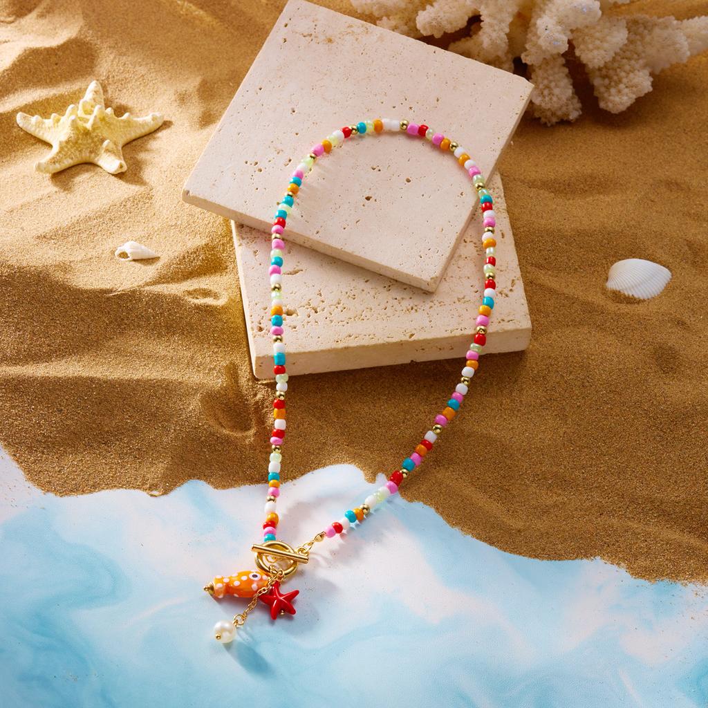 Trendy Bohemian Ceramic Fish Pendant Necklaces for Women Colorful Bead Rope Choker Necklaces Beach Jewelry Adjustable Gift