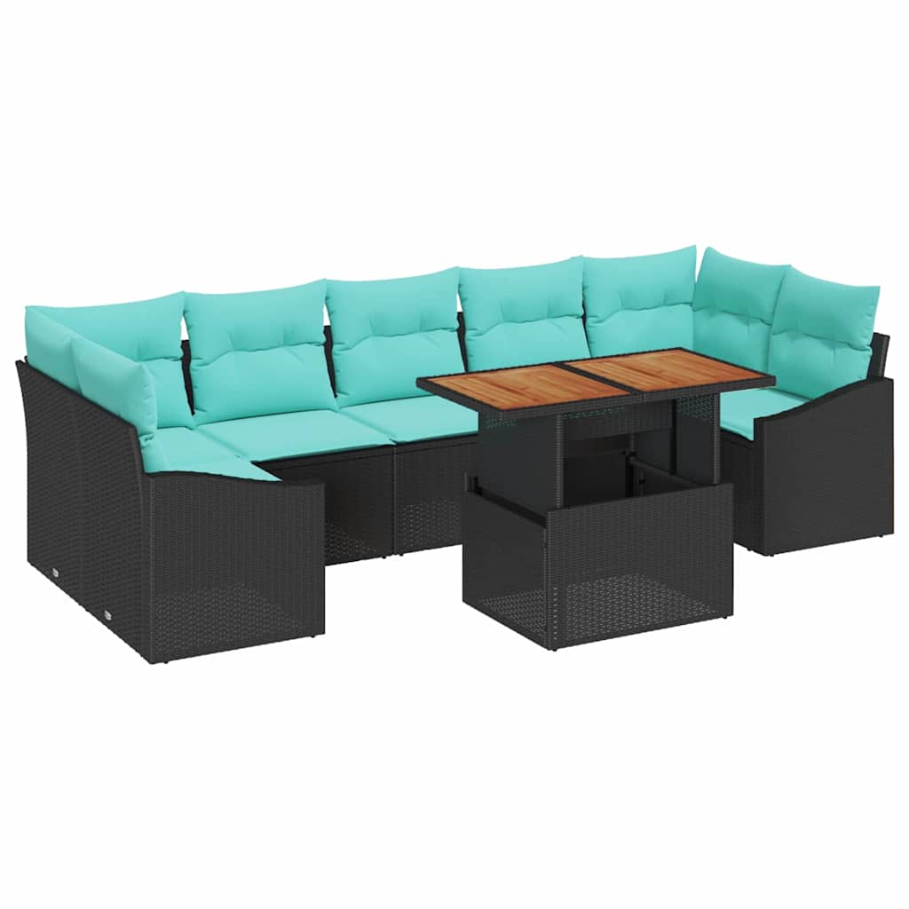 Outdoor Dining Set with Cushions 8 pcs Black and Teal