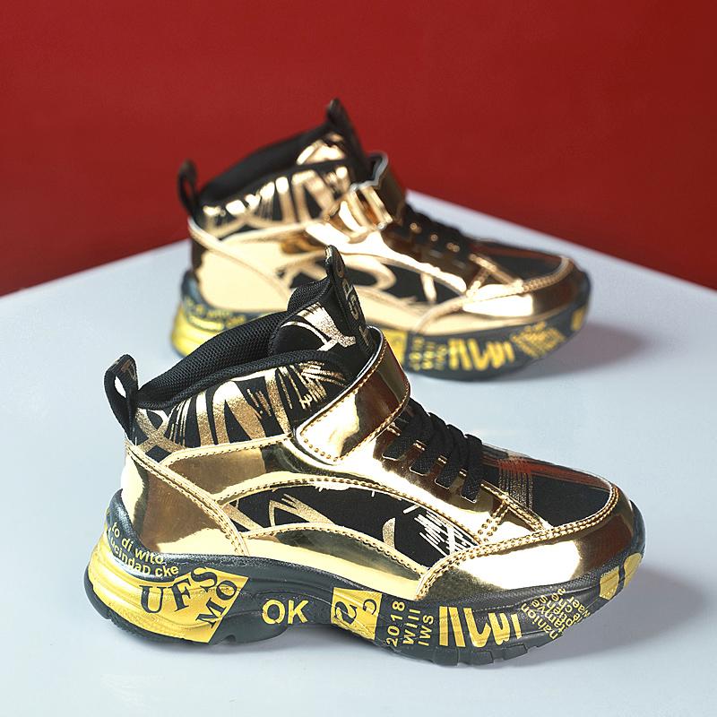 Neue Kinder Freizeit-Sneaker Mode Goldene Kinderschuhe Basketball Leder-Sneaker für Jungen Sportschuhe tenis infantil menino