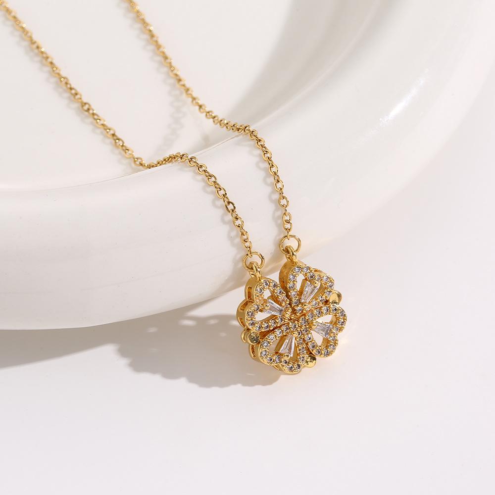 Elegant Gold-Plated Chinese-Style Four-Leaf Clover Necklace with Imitation Hetian Jade Pendant for Women