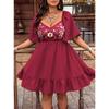 Women's Floral Embroidered Dress Elegant Flared Sleeves Low-cut Knee-length Dress