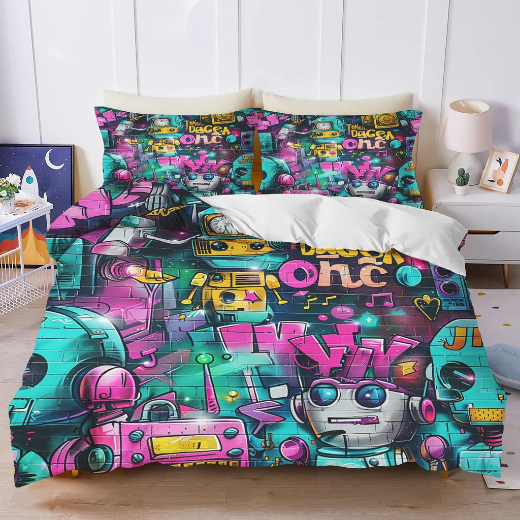 Bettwäsche Set Roboter Für Kinder Jungen Bettwäschesets Zuhause Twin 3-teiliges Set 1 Bettbezug Luxus 100% Polyester Modern Bedruckt