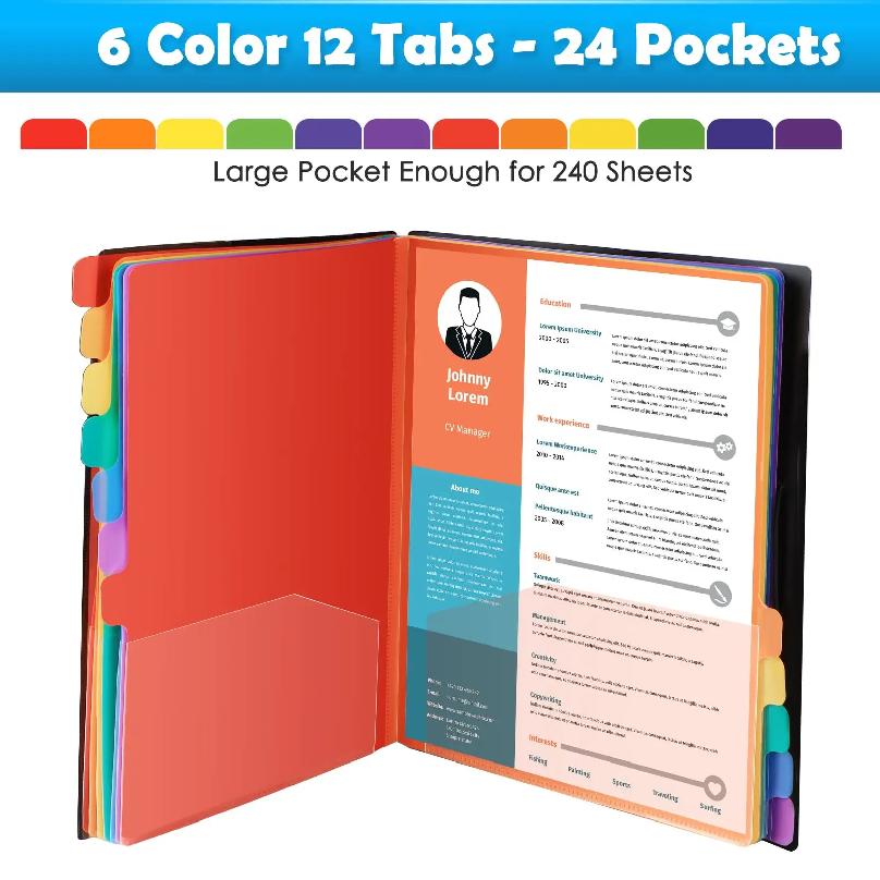 Multi-layer A4 Folder Storage Bag for Documents Color Folder 12 Labels Rainbow Inner Page Storage Book File Folder