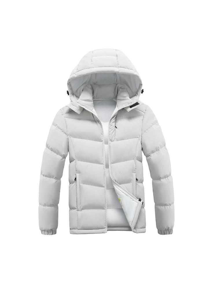 Light Cotton Coat Men's Winter Fashion New Solid-colour Slim Removable Cap Thickened Hooded Comfortable and Versatile Jacket