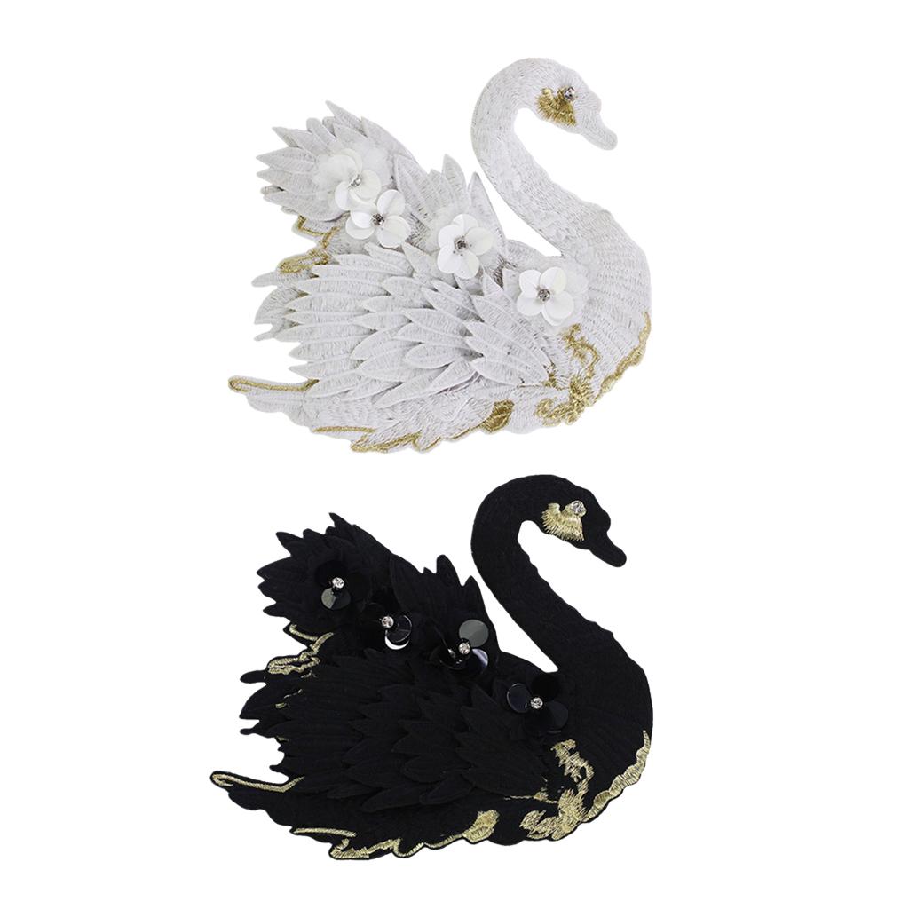 3D Embroidery Swan Patches Sew on Applique Patch for Clothing Jeans Crafts - White Swan, 24x21cm