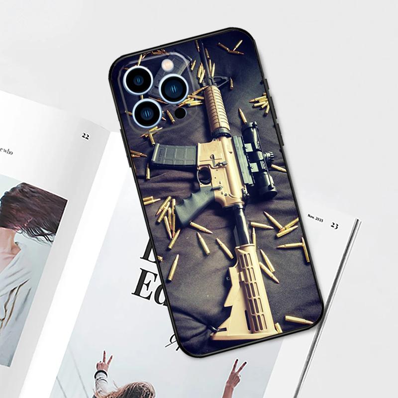AK47 Handgun Gun BUllets Phone Case For iPhone 11 12 13 14 15 Pro Max Plus 12 13 Mini 7 8 SE X XR XS MAX Cover Shell