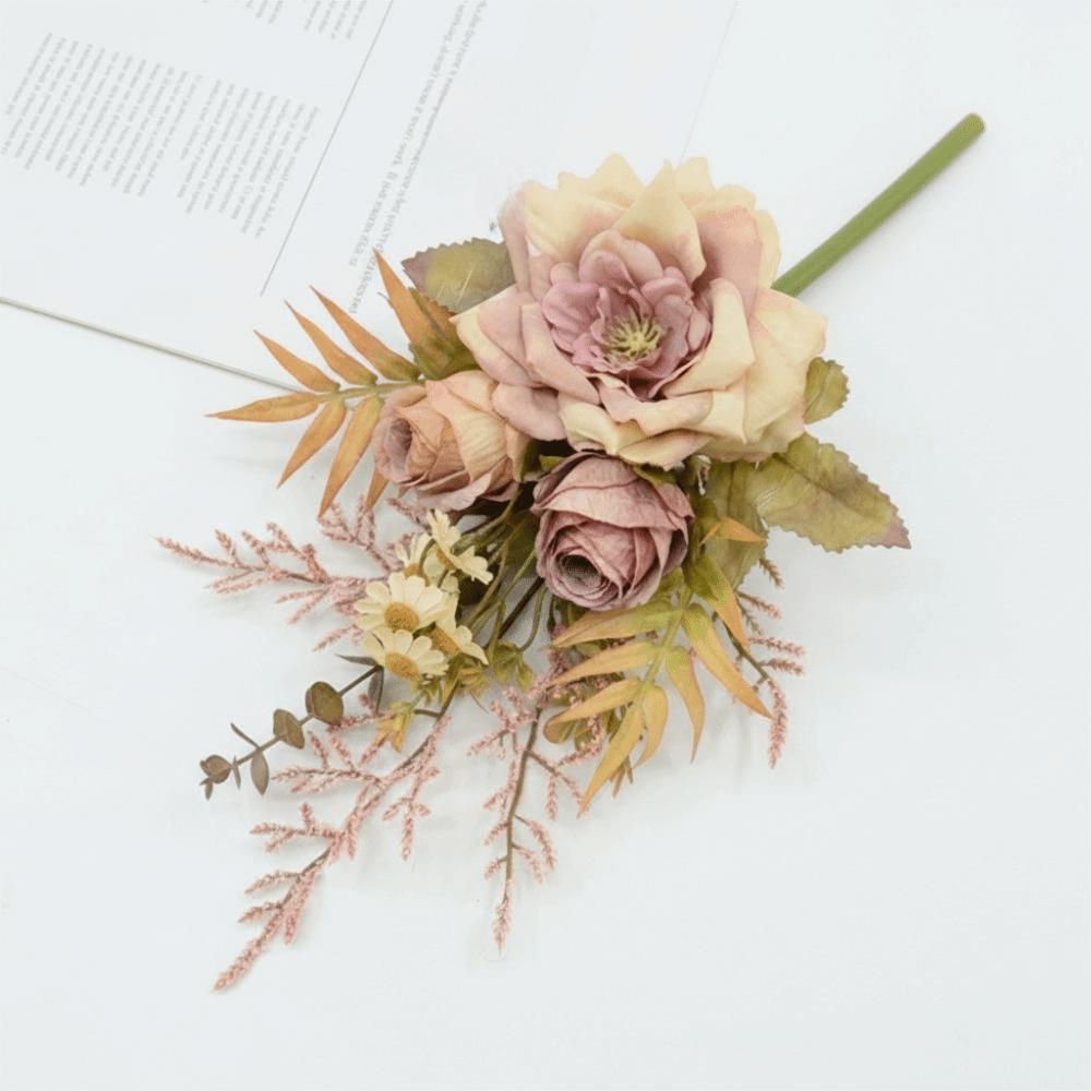 Real Touch Fake Floral Bouquet Lifelike Simulation Rose Flower Rose Reed Hybrid Home Decoration