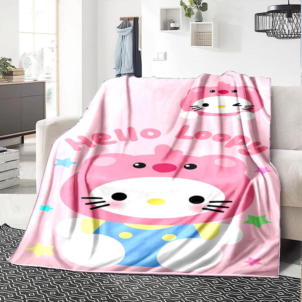 1 Stück Hello Kitty Loopy Decke Leichte Flanell-Kuscheldecke für Sofa Bett Reise Camping Wohnzimmer Büro Couch Sessel