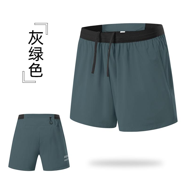 Men's Summer Quick-dry Lined Fake Two-piece Double-layer Running Shorts Outdoor Marathon Sports Short Pants with Pocket