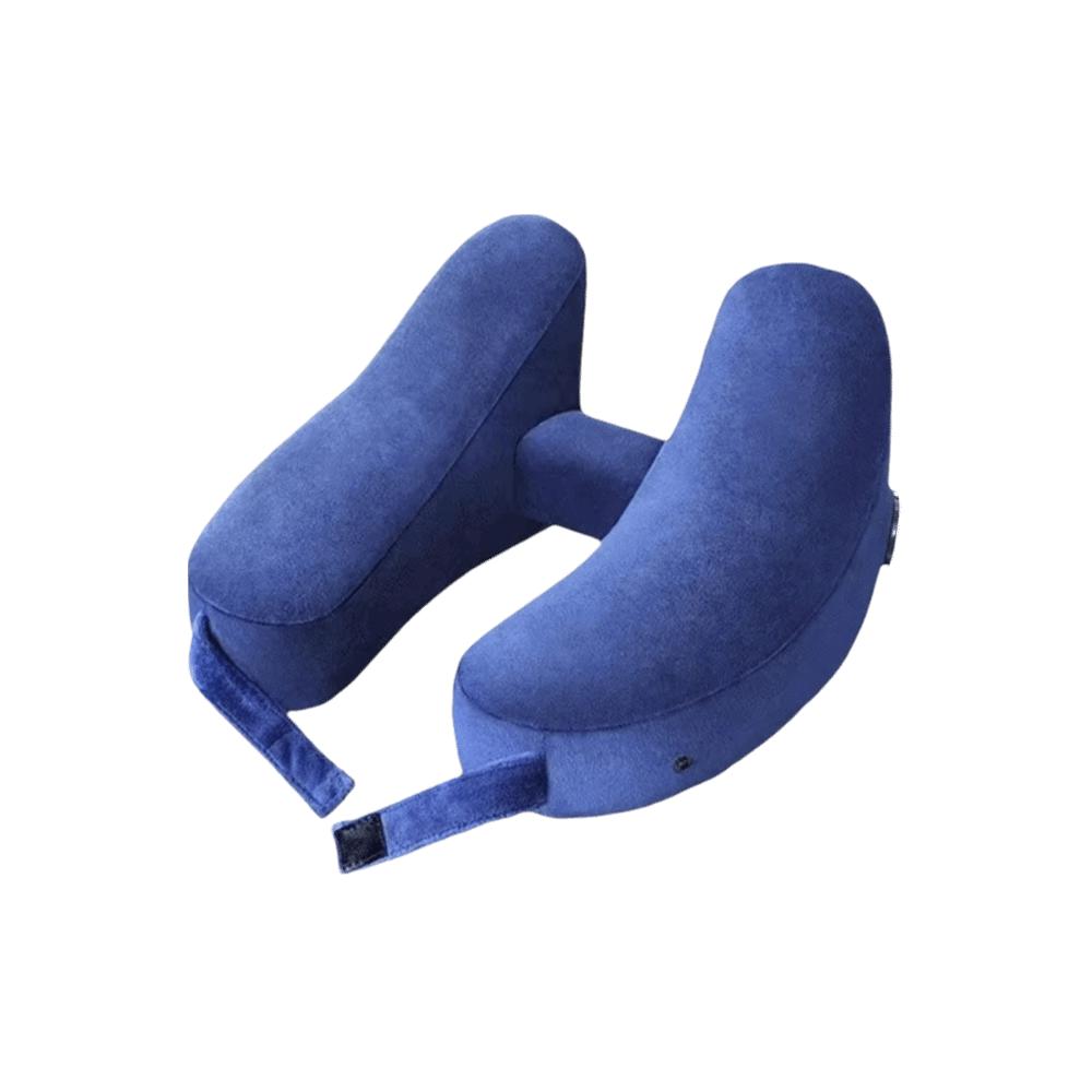 Massage Feature Inflatable Neck Pillow Soft Velour Cover Neck Support Pillow  Outdoor Travel